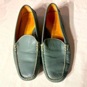 Lands End Green Leather Slip On Loafers/Driving Mocasins Size 8 Preppy Eclectic